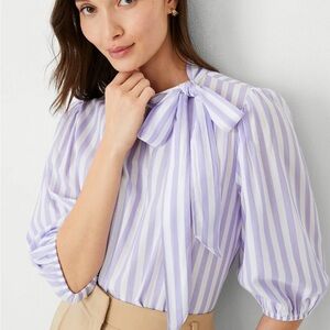 NWT Ann Taylor Striped Bow Puff Sleeve Blouse - size XL